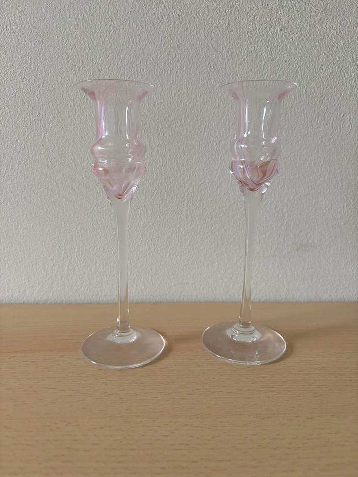 2 vintage Caithness Flamingo kandelaren- Roze Tint, Huis en Inrichting, Woonaccessoires | Kandelaars en Kaarsen, Zo goed als nieuw