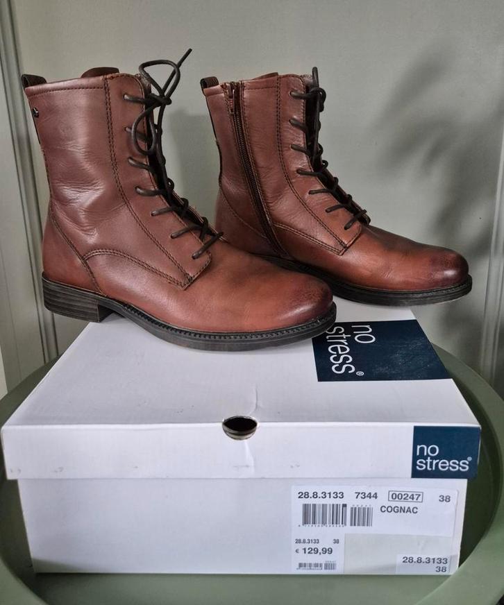 Manfield ' No Stress' Leren veterboots maat 38 z.g.a.n., Kleding | Dames, Schoenen, Zo goed als nieuw, Bruin, Ophalen of Verzenden