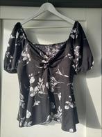 Shein – Zwarte peplum top met witte bloemen, mt.2XL!, Zwart, Maat 46/48 (XL) of groter, Ophalen of Verzenden, Zo goed als nieuw