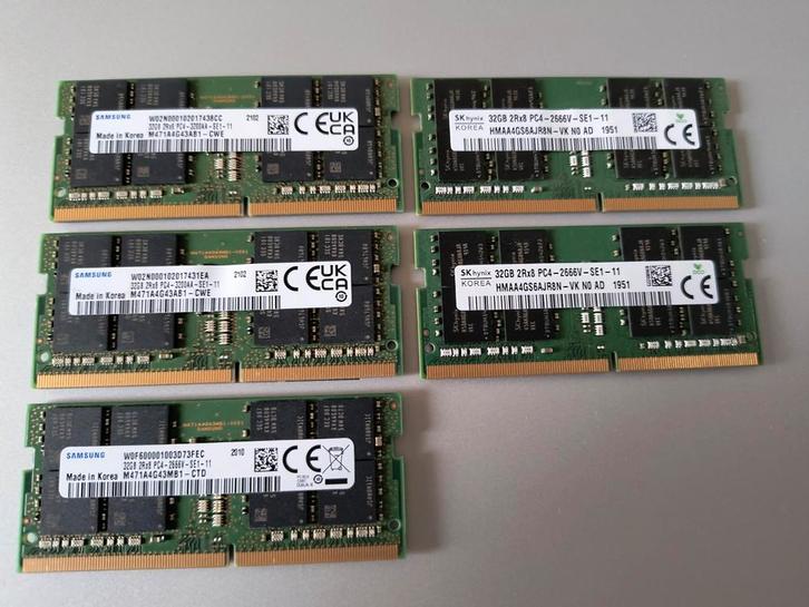 5x 32GB SO-DIMM DDR4, Computers en Software, RAM geheugen, Zo goed als nieuw, Laptop, 32 GB, DDR4, Ophalen of Verzenden