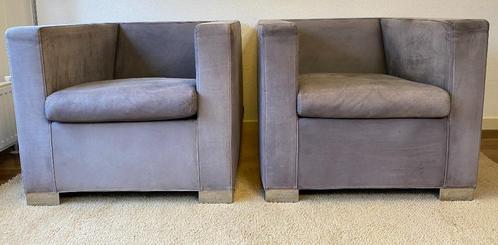 Minotti Suitcase 2x grijs suède, Huis en Inrichting, Fauteuils, Gebruikt, Leer, 50 tot 75 cm, 75 tot 100 cm, Ophalen