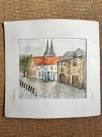 Aquarel van een pittoresk stadsgezicht Deventer, Antiek en Kunst, Kunst | Schilderijen | Klassiek, Ophalen of Verzenden