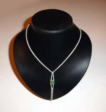 Ketting 925 Zilver Cateye groen Agaat beschikbaar voor biedingen