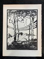 Henk Kuipers - Houtsnede Zandduinen met Bomen, Ophalen of Verzenden