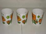 Retro Tefal bekers oranje/groene bloemen 3 stuks  zeldzaam, Ophalen of Verzenden, Zo goed als nieuw