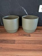 2 legergroene potten binnenplant., Ophalen, Rond, Zo goed als nieuw, Aardewerk