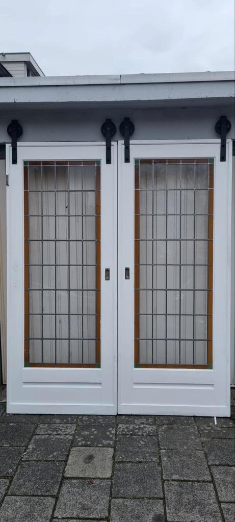 Set ensuite deuren,  glas in lood,  jaren 1920/30, Hobby en Vrije tijd, Overige Hobby en Vrije tijd, Gebruikt, Ophalen