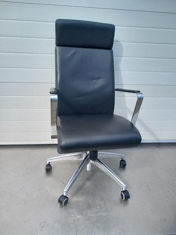 Leren bureaustoel, Huis en Inrichting, Bureaustoelen, Gebruikt, Bureaustoel, Zwart, Ophalen