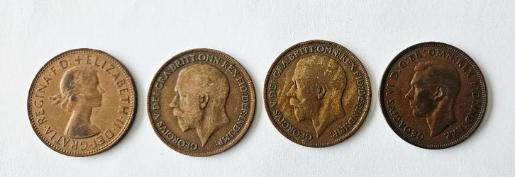 4 Britse George V van penny munten, Postzegels en Munten, Munten | Europa | Niet-Euromunten, Losse munt, Overige landen, Verzenden