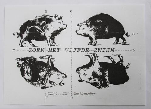 spotprent / maak van 4 zwijnen het 5e zwijn: Saddam Hoessein, Verzamelen, Foto's en Prenten, Gebruikt, Prent, Overige onderwerpen