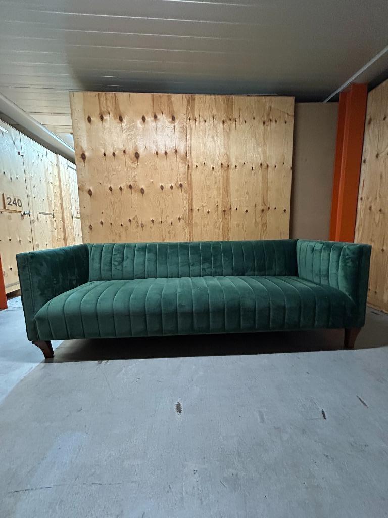 Groene velvet bank antiek look, Ophalen, Klassiek / antiek / velvet, Driepersoons, 75 tot 100 cm