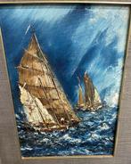 Schilderij van zeilboten op zee gesigneerd., Antiek en Kunst, Kunst | Schilderijen | Klassiek, Ophalen of Verzenden