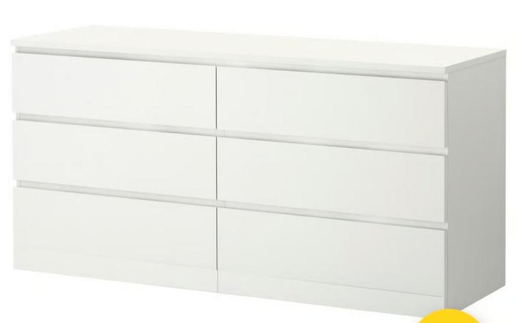 Witte IKEA Malm ladekast 6 lades, Huis en Inrichting, Kasten | Dressoirs, Gebruikt, 50 tot 100 cm, 25 tot 50 cm, Ophalen