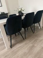 6 Zwarte Velvet Eetstoelen - Stijlvol en Comfortabel!, Ophalen, Zwart, Zo goed als nieuw, Stof