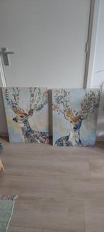 2 mooie hert schilderijen op canvas, Ophalen, 50 tot 75 cm, Zo goed als nieuw, Schilderij