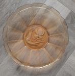 Vintage art- deco glazen schaal met iris motief, Ophalen of Verzenden, Rond, Glas