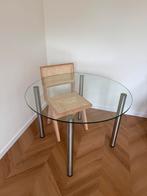 Moderne glazen ronde eettafel 110 cm RVS poten, Ophalen, 100 tot 150 cm, Rond, Zo goed als nieuw
