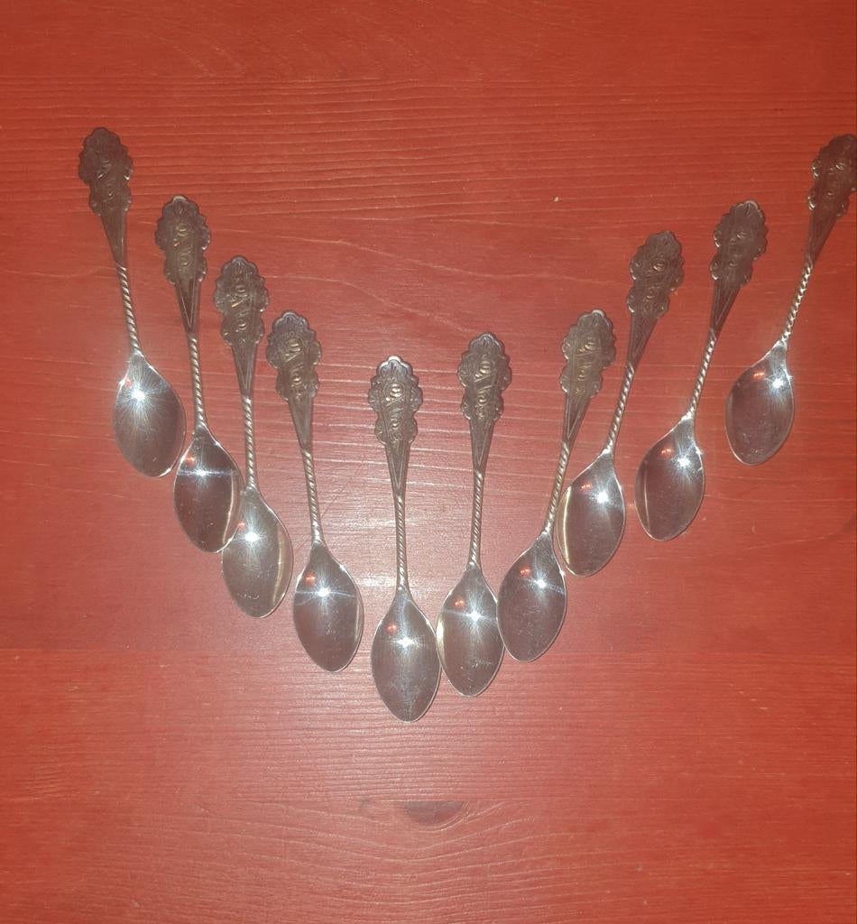 10 Biedermeier lepeltjes verzilverde, Ophalen of Verzenden