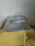 2164) mooi antiek glazen kaas stolp met rvs plateau, Ophalen of Verzenden