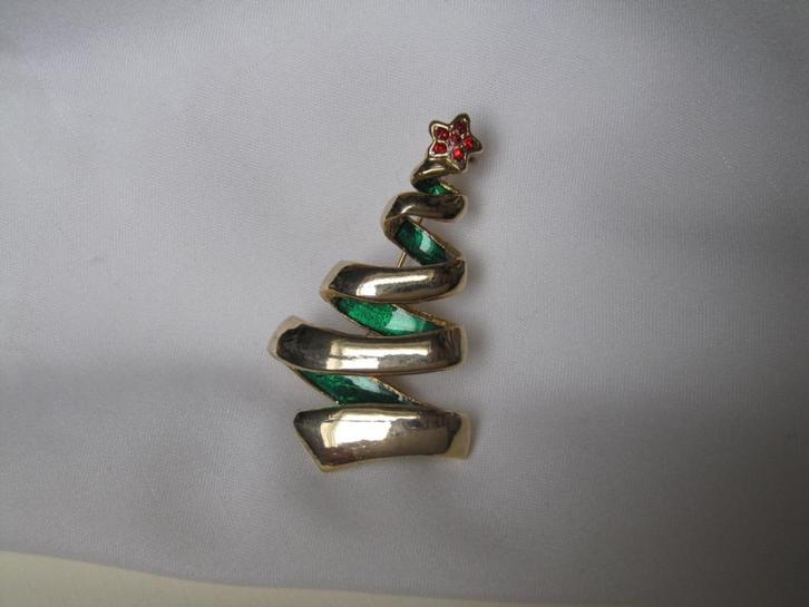 Broche kerstboom goudkleurig groen emaille, Diversen, Kerst, Zo goed als nieuw, Verzenden