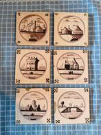 6 Delftse Mangaan Tegels met Eiken Lijstjes, Antiek en Kunst, Ophalen of Verzenden