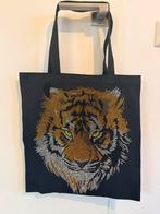 Handmade Unieke Tote Bag. Zwart Katoen met leeuw. Kristal, Sieraden, Tassen en Uiterlijk, Tassen | Schoudertassen, Ophalen of Verzenden