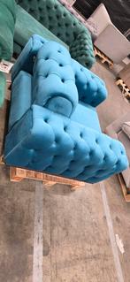 Nieuwe Natuzzi Fauteuil - Blauw met Gouden Poten, Ophalen, Nieuw, 75 tot 100 cm, Metaal