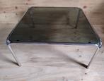 Vintage | jaren 70 | Space Age | buisframe | rookglas, Huis en Inrichting, Tafels | Salontafels, Ophalen, 50 tot 100 cm, Vierkant
