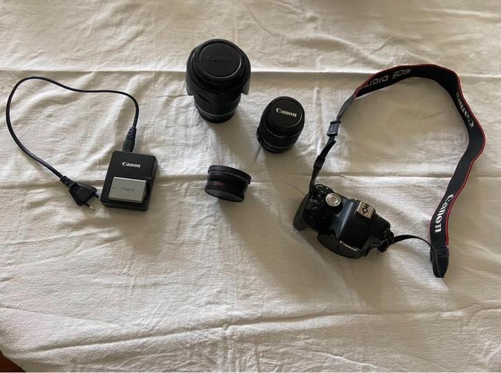 Canon EOS 500D inclusief 2 lenzen en accessoires en flitser, Audio, Tv en Foto, Fotocamera's Digitaal, Gebruikt, Spiegelreflex