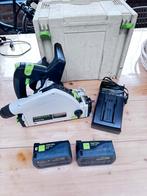 Festool Invalzaag TSC 55 REB met Accus en Lader, Gebruikt, Invalzaag, Ophalen of Verzenden, 30 tot 70 mm