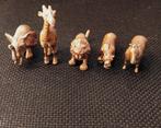 Antiek Miniatuur 5 Dieren Leeuw, Giraffe, Olifant, luipaard, Verzenden