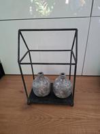 Set van 2 design vaasjes in metalen houder, industial look, Steen, Overige kleuren, Ophalen of Verzenden, Zo goed als nieuw