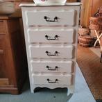 Brocante oude smalle ladekast met 5 laadjes Hoog 90 cm., Ophalen, Minder dan 50 cm, Gebruikt, 5 laden of meer