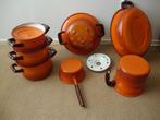 Prachtige collectie oranje emaille pannen/vergiet/teil., Antiek en Kunst, Antiek | Emaille, Ophalen