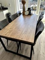 Mangohouten eettafel met 6 stoelen – 190x90 cm, Huis en Inrichting, Ophalen, Gebruikt, 50 tot 100 cm, Vijf personen of meer