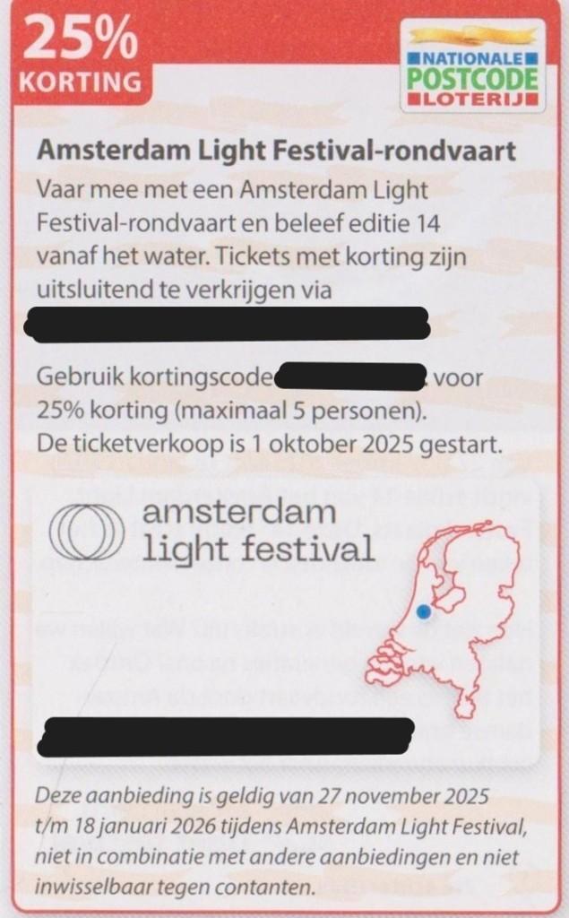Amsterdam Light Festival-rondvaart 25% korting. Postcode bon, Tickets en Kaartjes, Evenementen en Festivals, Drie personen of meer