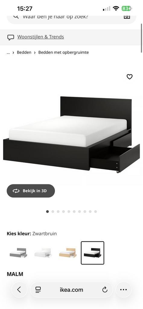 Ikea MALM bed, Huis en Inrichting, Slaapkamer | Boxsprings, Zo goed als nieuw, 160 cm, 200 cm, Tweepersoons, Zwart, Ophalen