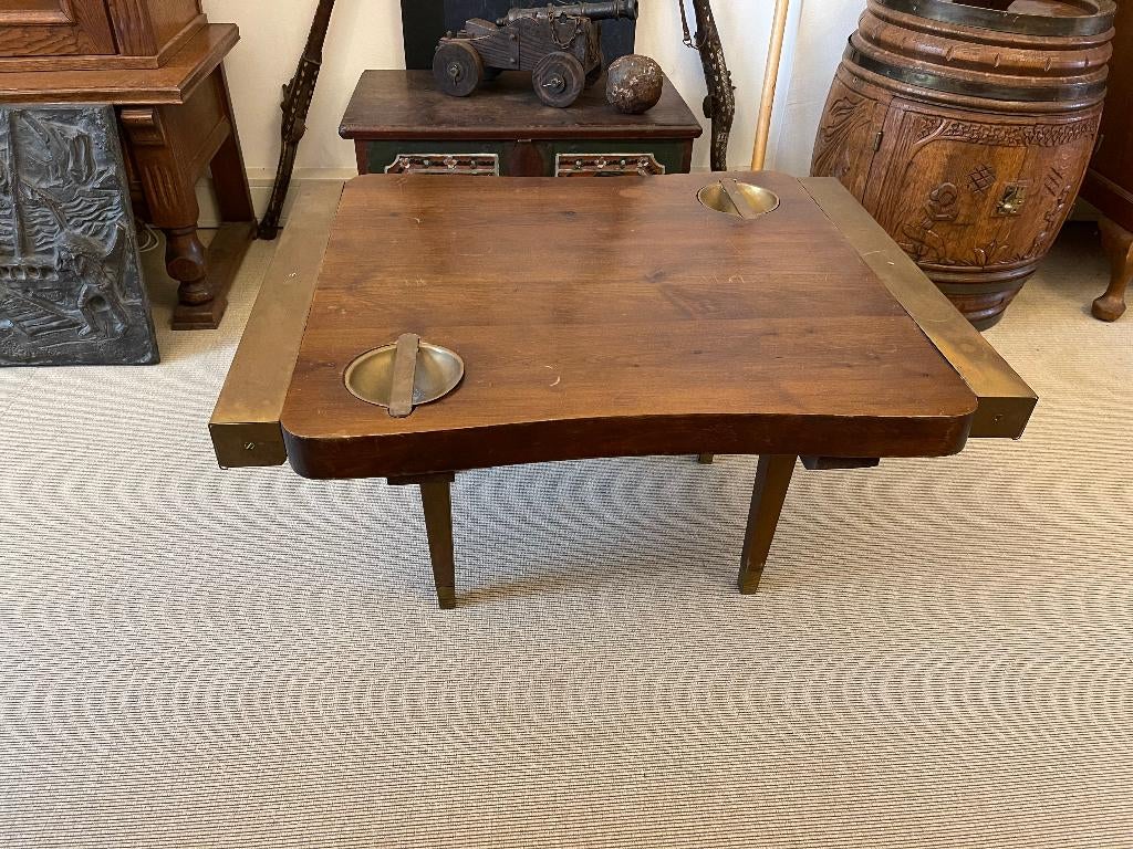 Kleine Scheepstafel deel van Dek Luik met Koper Messing, Ophalen, Gebruikt, Gebruiksvoorwerp