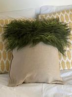 Linnen kussenhoes / hoes kussen. Groene wol., Ophalen, Zo goed als nieuw, Beige, Rechthoekig