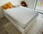 Bed tweepersoons 140 met lades (Ikea Brimnes)+ gratis matras, Gebruikt, 140 cm, Wit, Hout