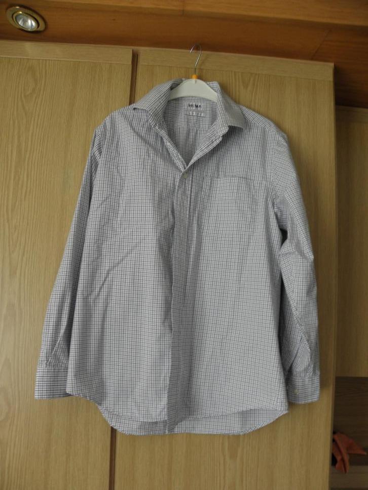 Blauw beige wit katoenen geruit overhemd HEMA 39/40 M prima, Kleding | Heren, Overhemden, Gedragen, Halswijdte 39/40 (M), Blauw