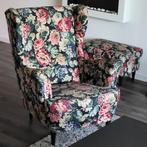 Ikea Strandmon stoel met voetenbank bloemmotief, Ophalen, Hout, 75 tot 100 cm, Zo goed als nieuw