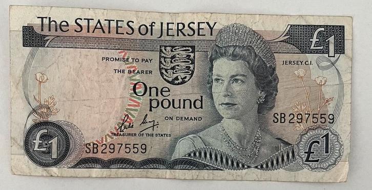 Jersey 1 Pound 1976 gebruikte staat, Postzegels en Munten, Bankbiljetten | Europa | Niet-Eurobiljetten, Los biljet, Overige landen