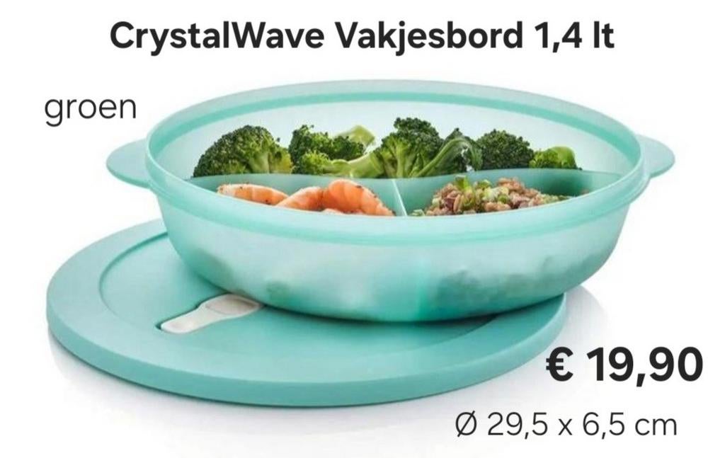 TUPPERWARE Crystalwave Vakjesbord XL groen of lila 1,4 liter, Ophalen of Verzenden, Nieuw, Groen