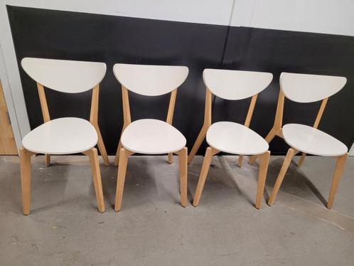 4 eetkamer stoelen, hout, wit, Ikea Nordmyra, Huis en Inrichting, Stoelen, Gebruikt, Hout, Wit, Ophalen