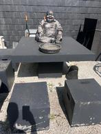 Terrazzo Granieten tuintafel en 4 bijbehorende blokken, Tuin en Terras, Ophalen, Gebruikt, Rechthoekig, Overige materialen