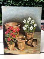 Brocante landelijke schilderij met bloemen, Ophalen of Verzenden