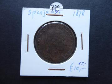 Spanje oude bronze munt 1878, mooie conditie beschikbaar voor biedingen