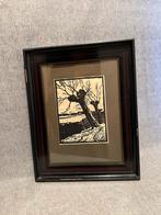 Houtskool tekening landschap met knotwilgen, Antiek en Kunst, Ophalen of Verzenden