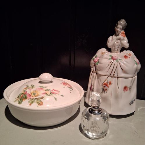 Parfumflesje zeepbakje poederdoos goud handbeschilderd, Antiek en Kunst, Curiosa en Brocante, Ophalen of Verzenden